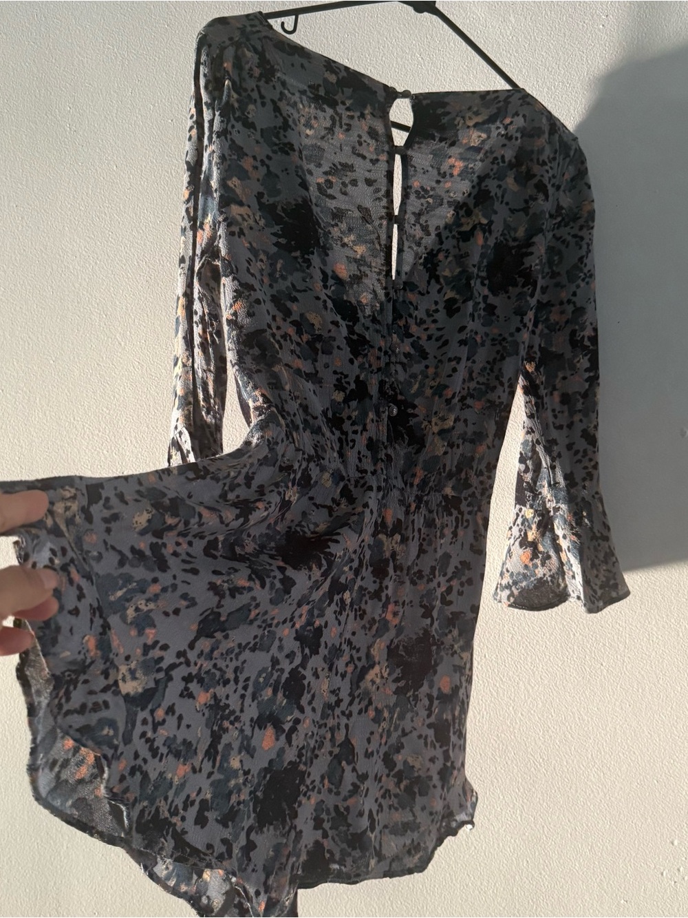 Free People Romper Women’s Rain Blue Combo Bell Sleeve Tie